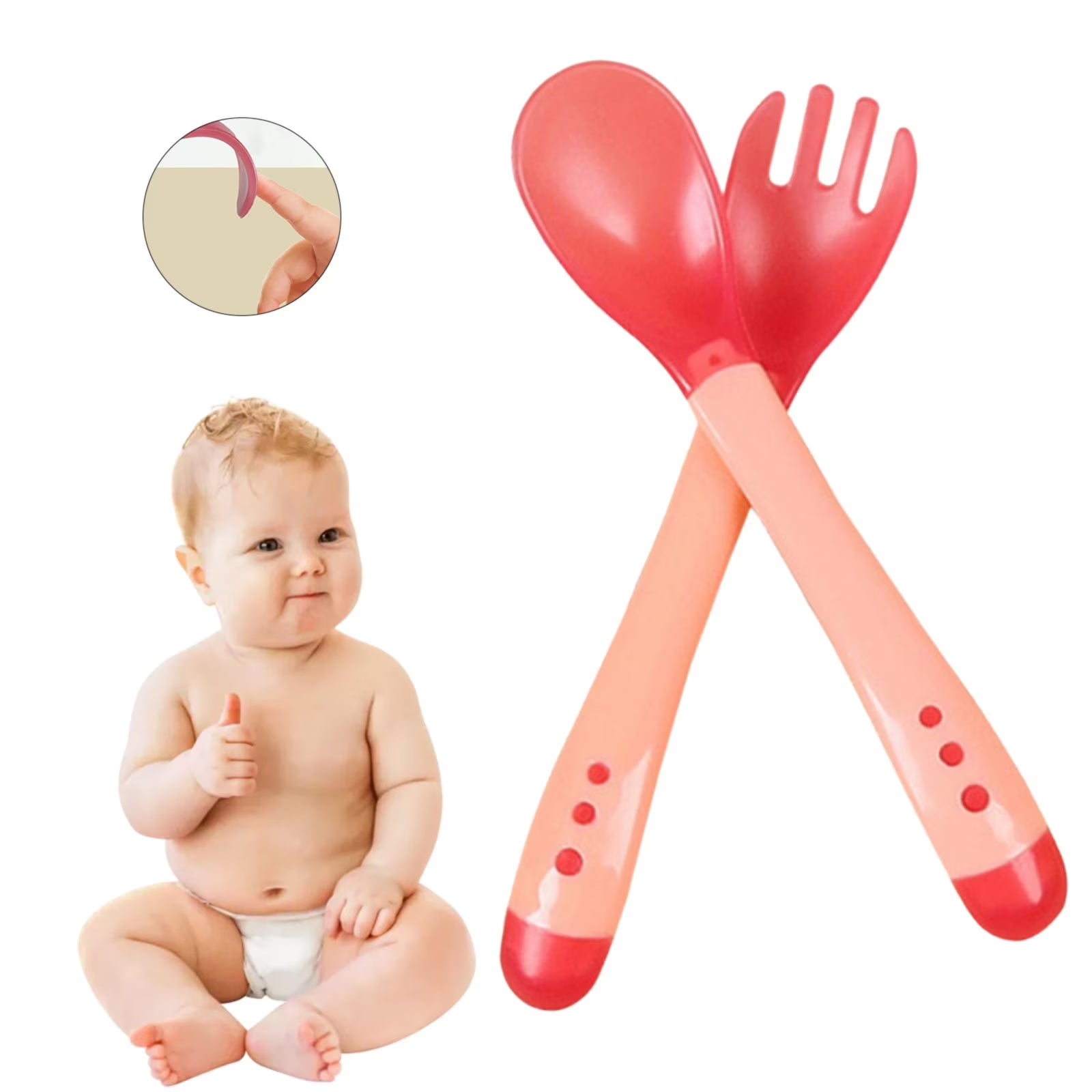 Kokibebe Children's Baby Temperature Sensing Spoon with Fork Set