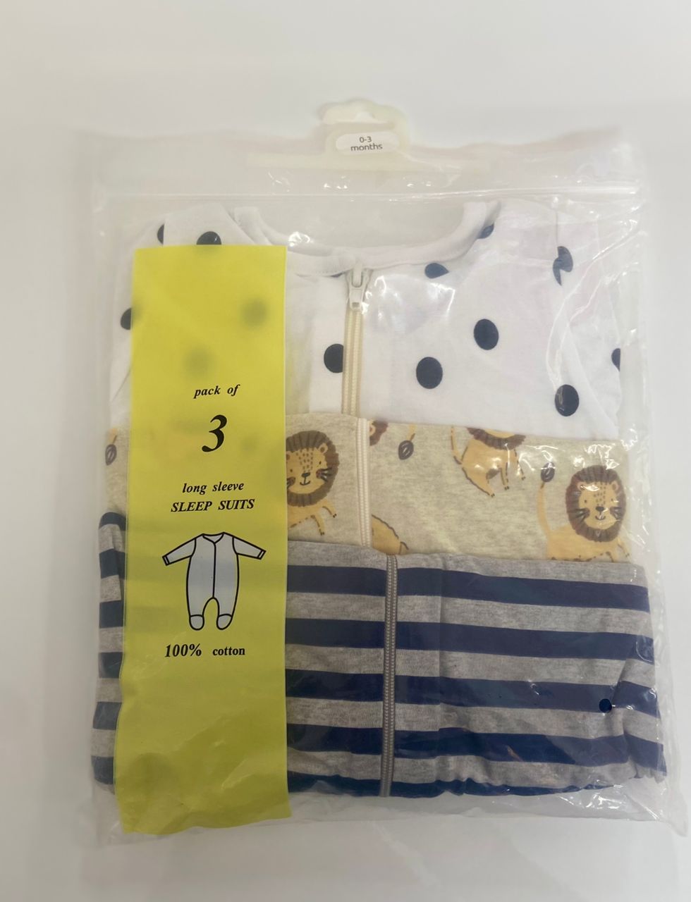 pack of 3long-sleeved sleep suits 0-3 months – accessory item for kids