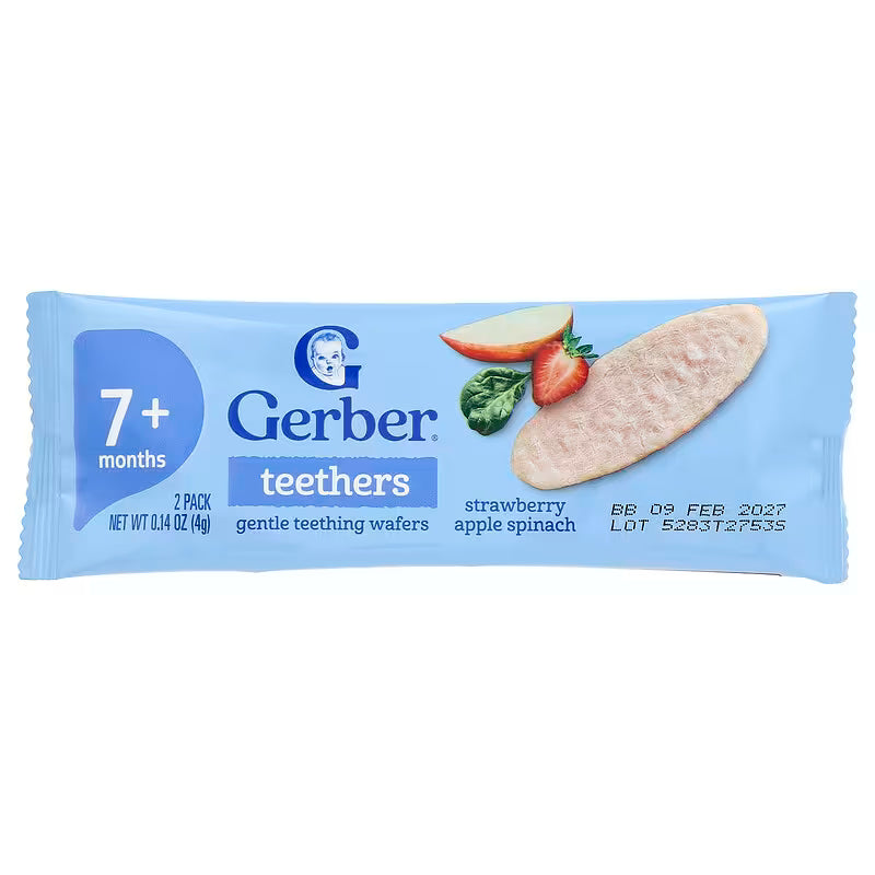 Gerber Teethers, Gentle Teething Wafers, 7+ Months, Strawberry Apple Spinach 4g