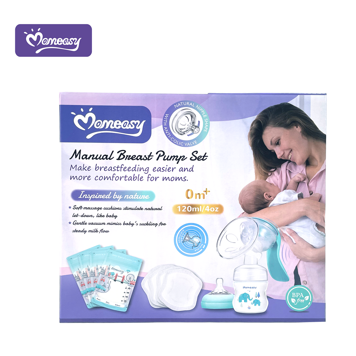 Momeasy Manual Breast Pump Set + Free Dapple Breast Pump Cleaner