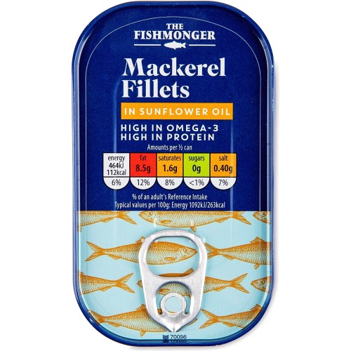 The Fishmonger Skinless & Boneless Mackerel Fillets in Sunflower Oil 125g