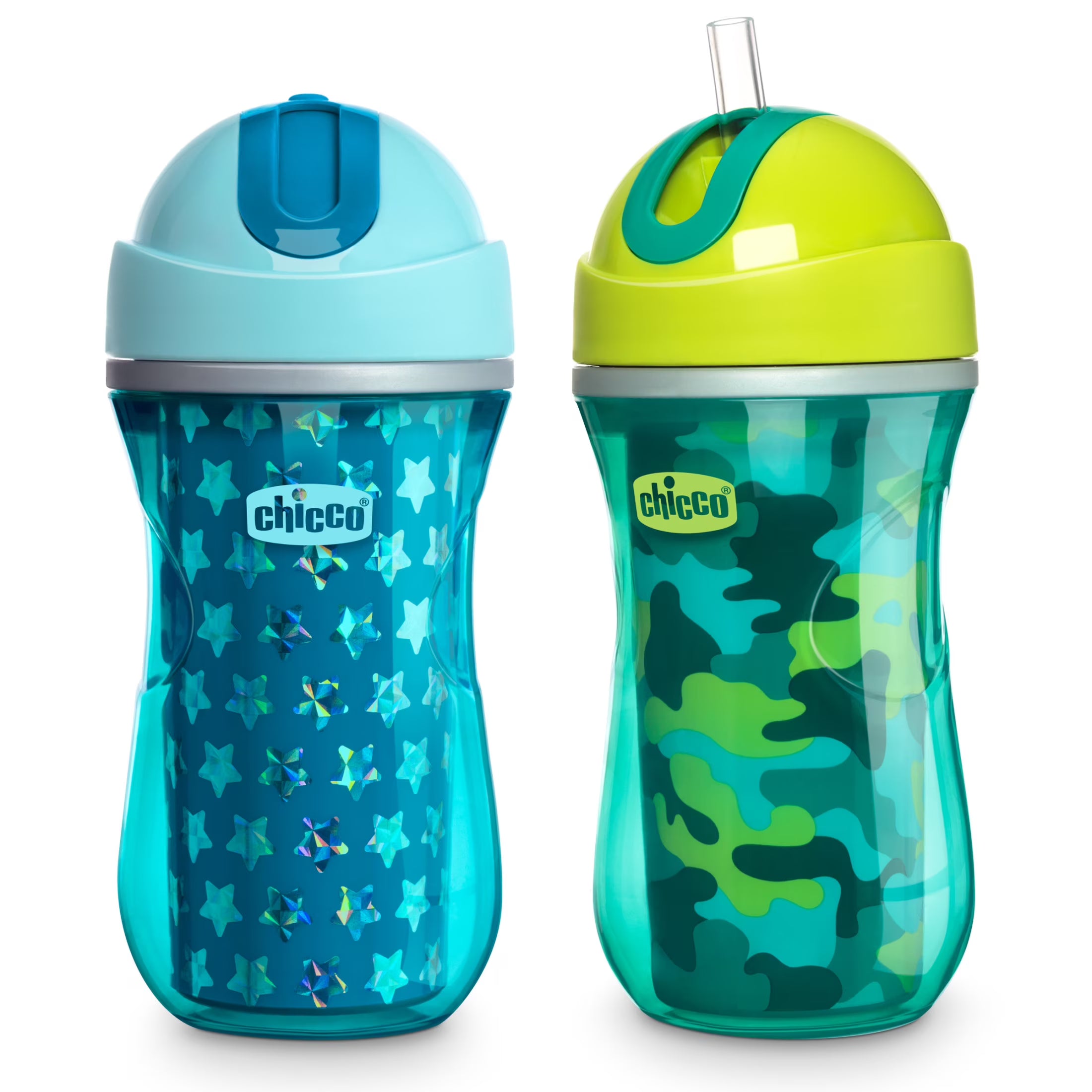 Chicco Insulated Flip-Top Straw Cup 9oz, Green/Teal, 12m+ (2pcs)