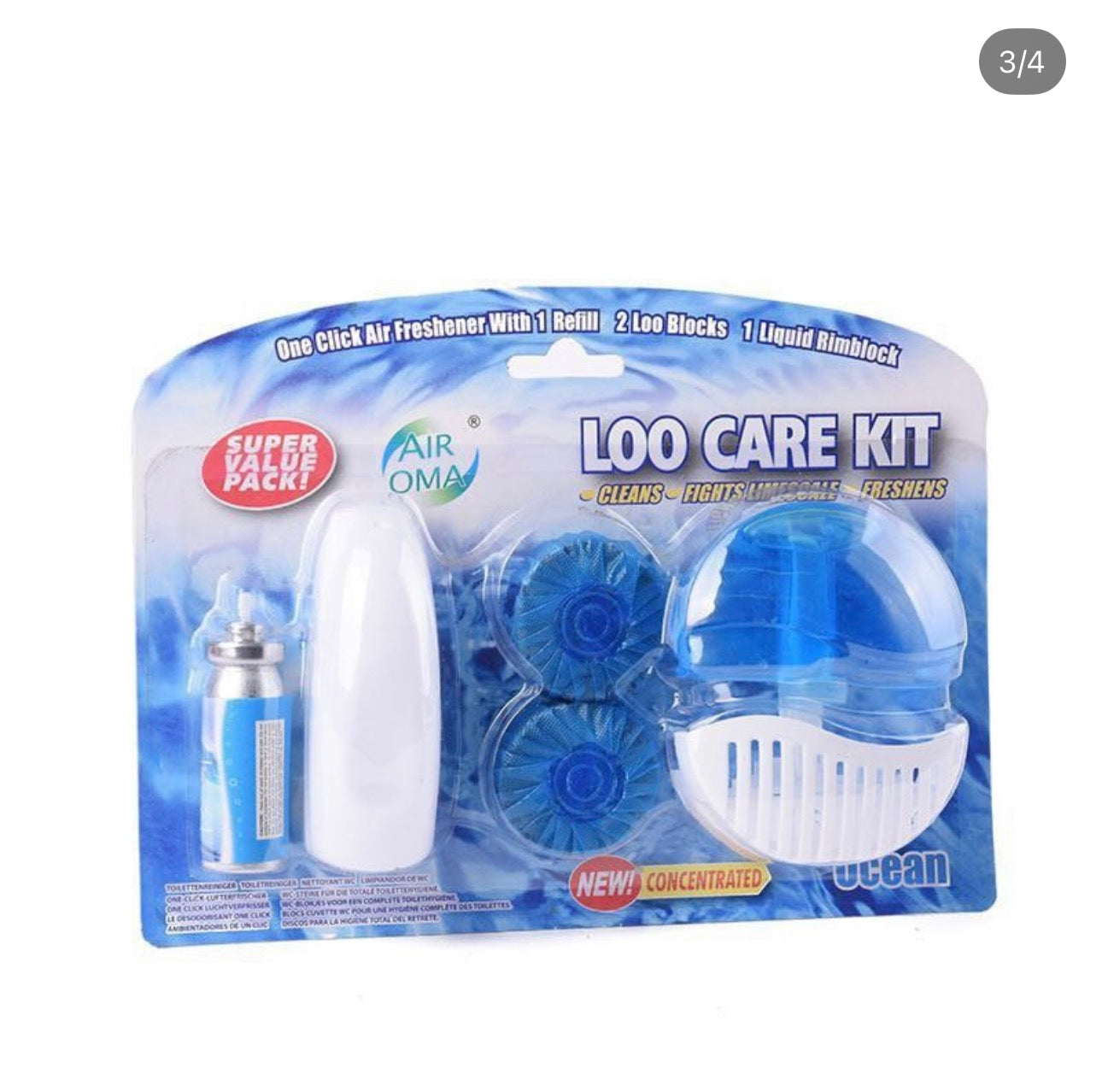 Loo Care Kit(Air Freshener with 1 Refill, 2 Loo Blocks & 1 Liquid Rim block)