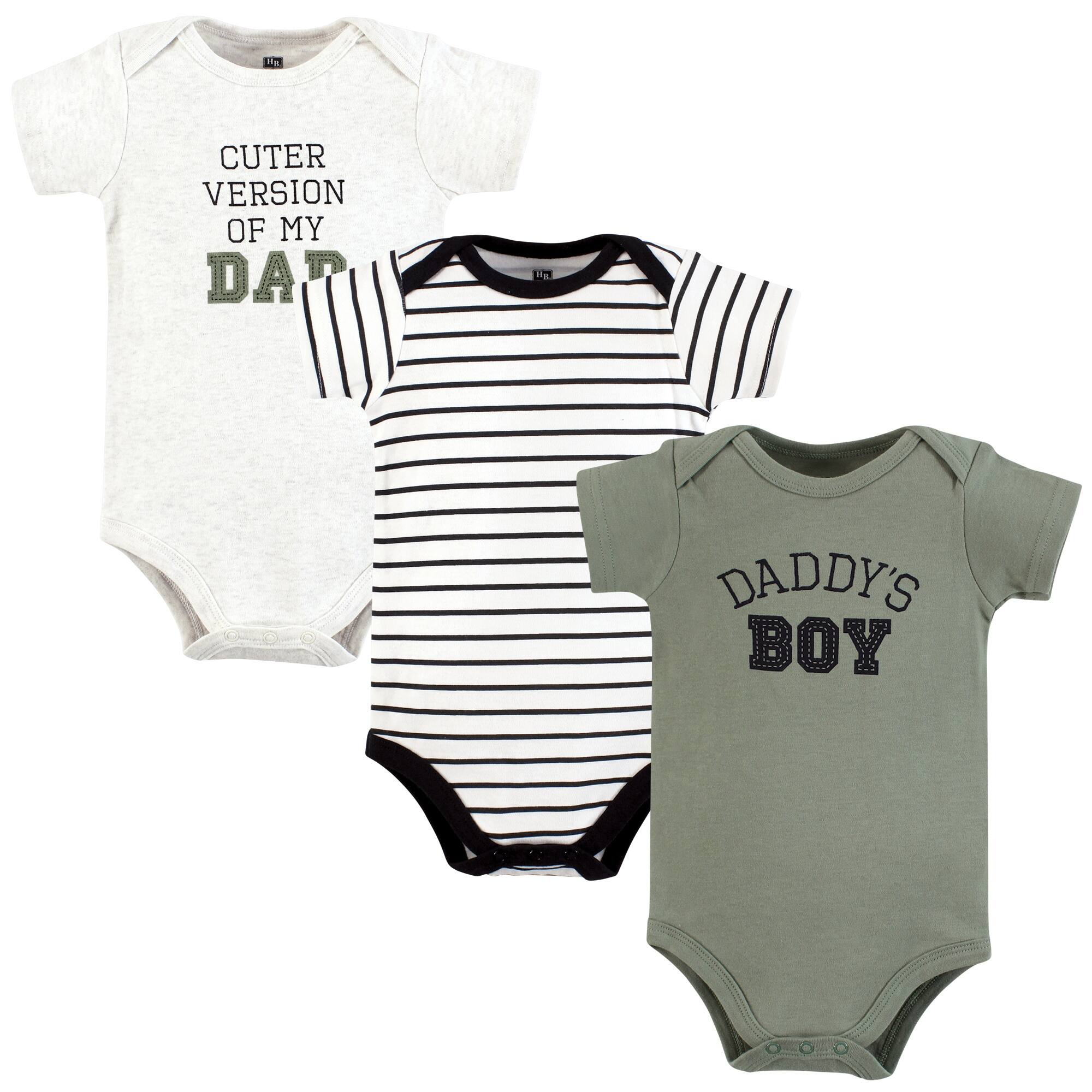 Hudson Baby Infant Boy Cotton 3 Bodysuits, Sage Daddys Boy