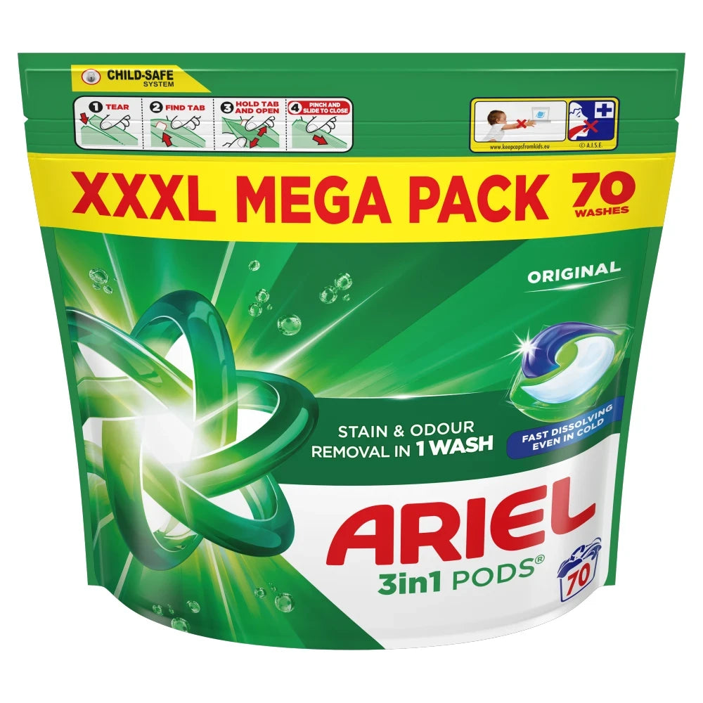 Ariel 3 in 1 pods Colour (Stain & Odour removal) 70 washes 1274g