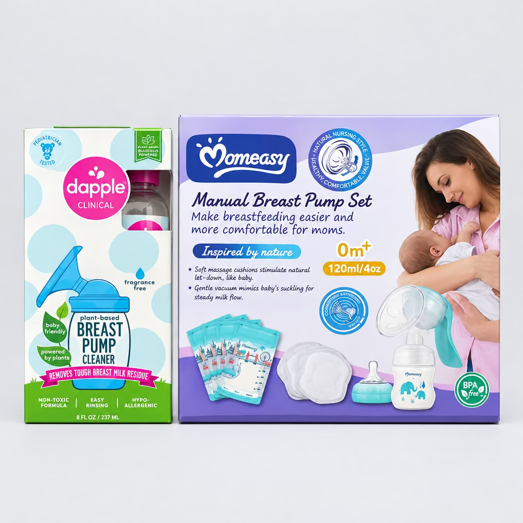 Momeasy Manual Breast Pump Set + Free Dapple Breast Pump Cleaner
