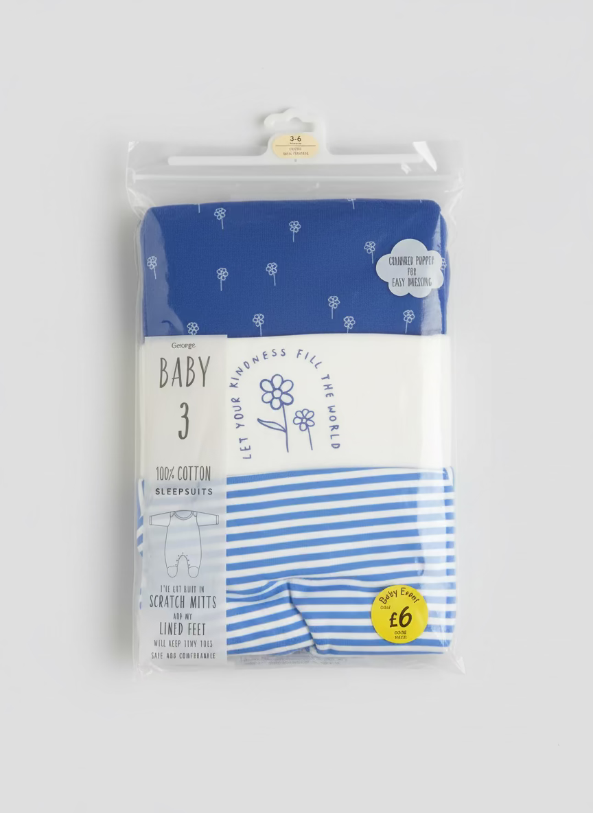 George baby 3 pack sleepsuit 3-6 months