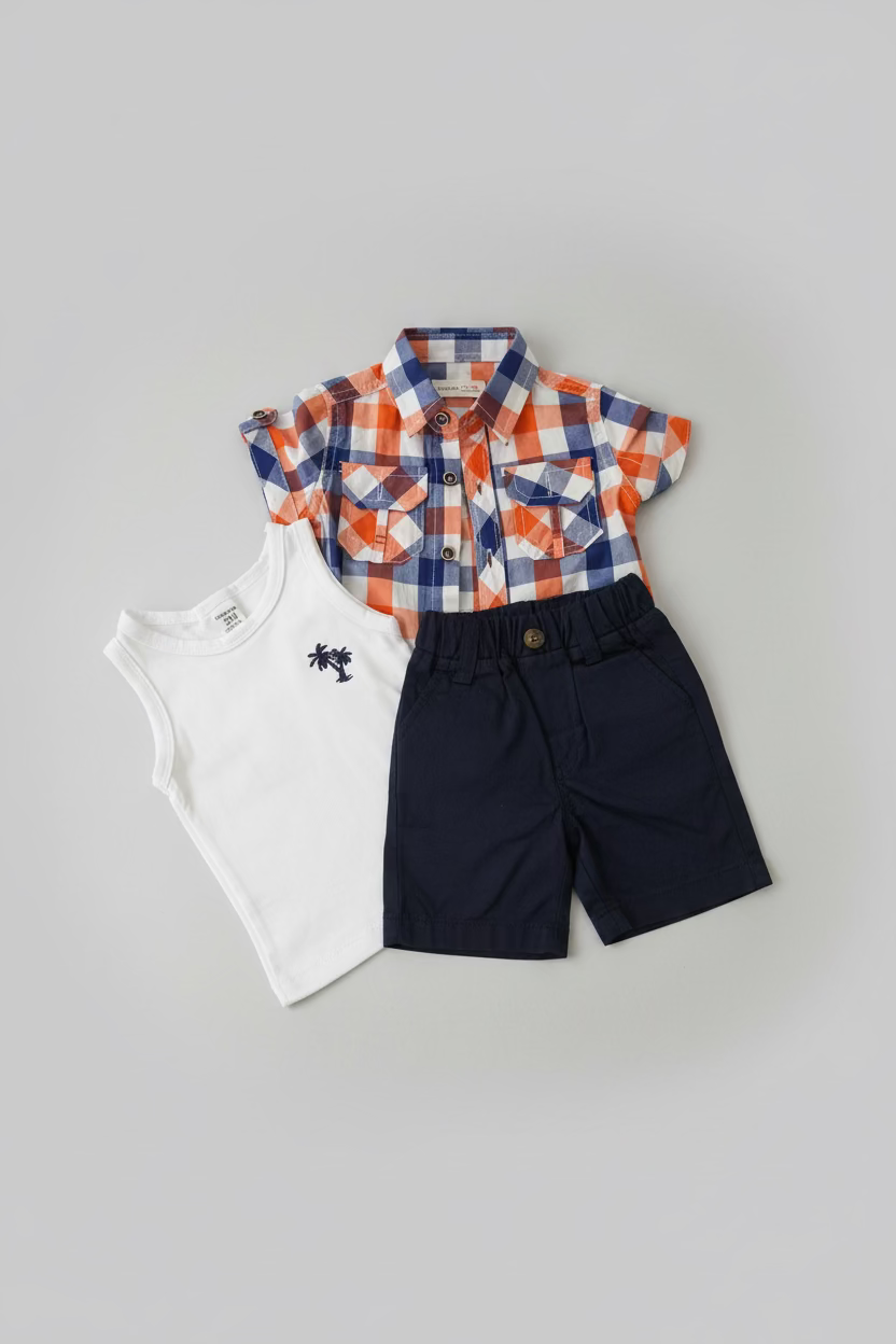 Tiaghrb Kids Fashion 3-Piece (Shirt, Top & Shorts + Spectale)