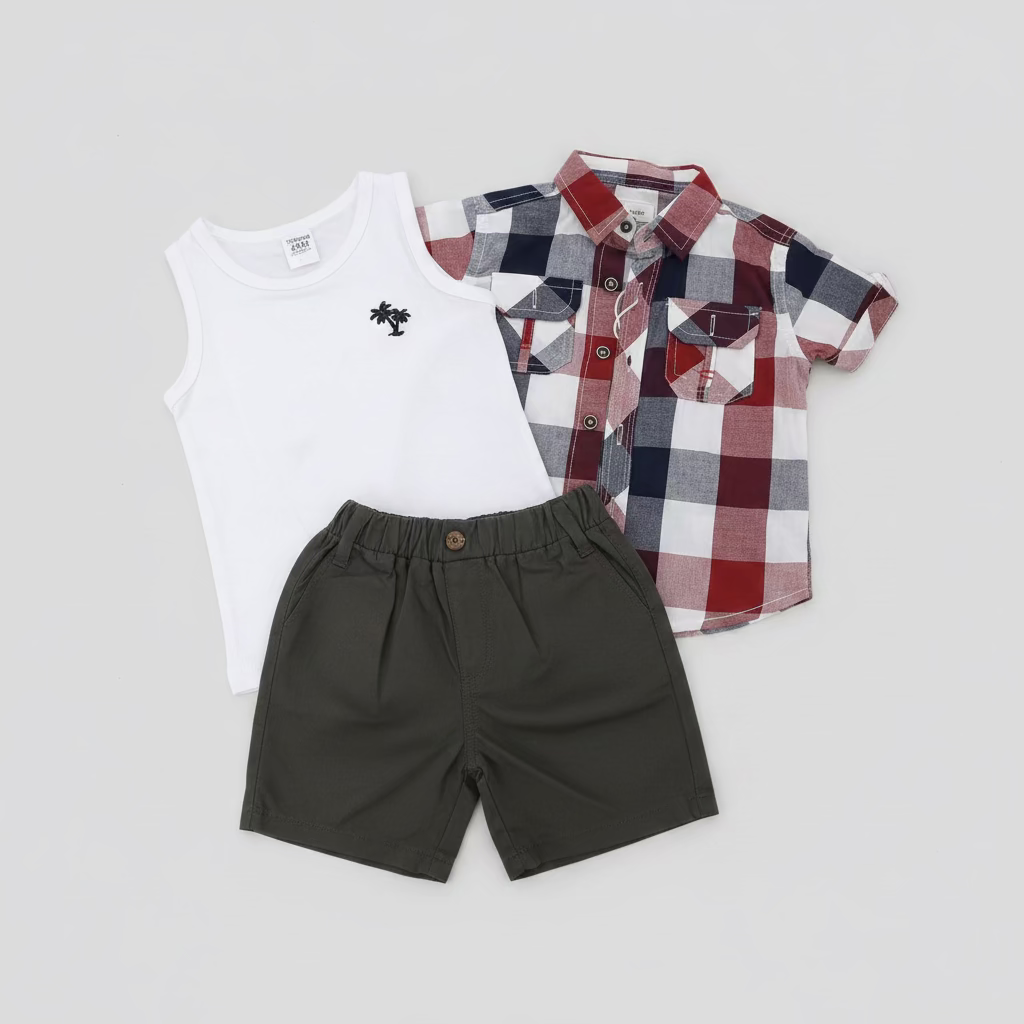 Tiaghrb Kids Fashion 3-Piece (Shirt, Top & Shorts + Spectale)