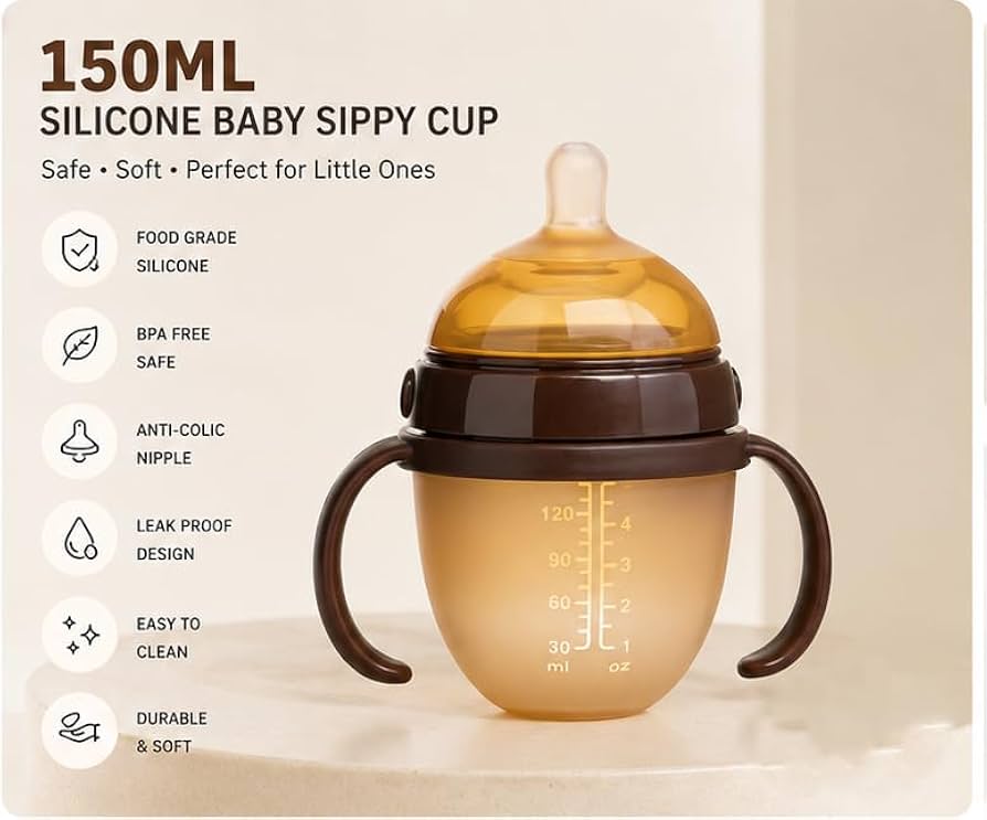 Silicone Baby Feeding Bottle with Handle 180ml