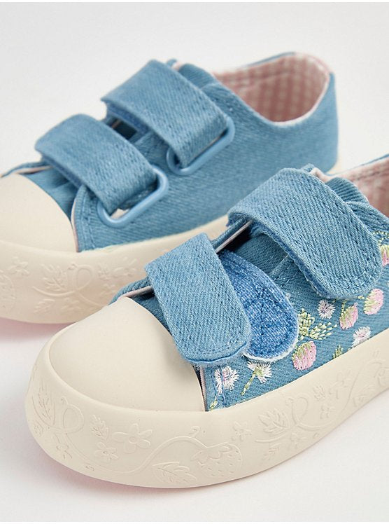 George Denim Floral Embroidered Double Strap Trainers 1 euro 33