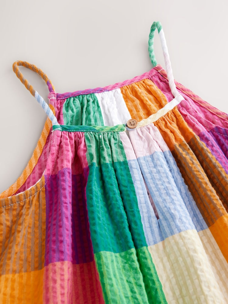 Next Regular Rainbow Check 100% Cotton Summer Dress 4years