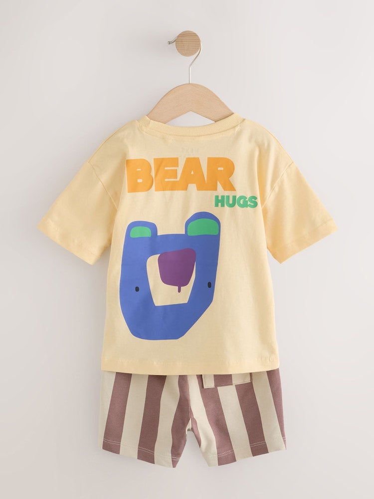 Next Light Yellow 100% Cotton Short Sleeve and Shorts Set 2-piece Set 3-6months