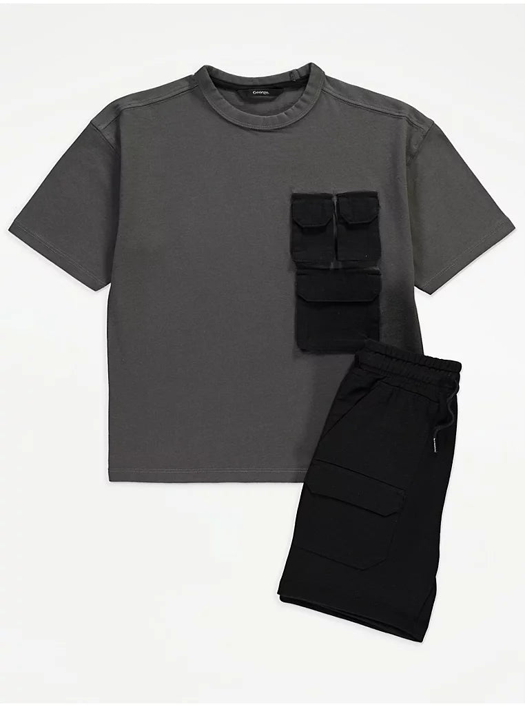 George Contrast Cargo Pocket T-Shirt and Shorts Outfit 7-8yrs