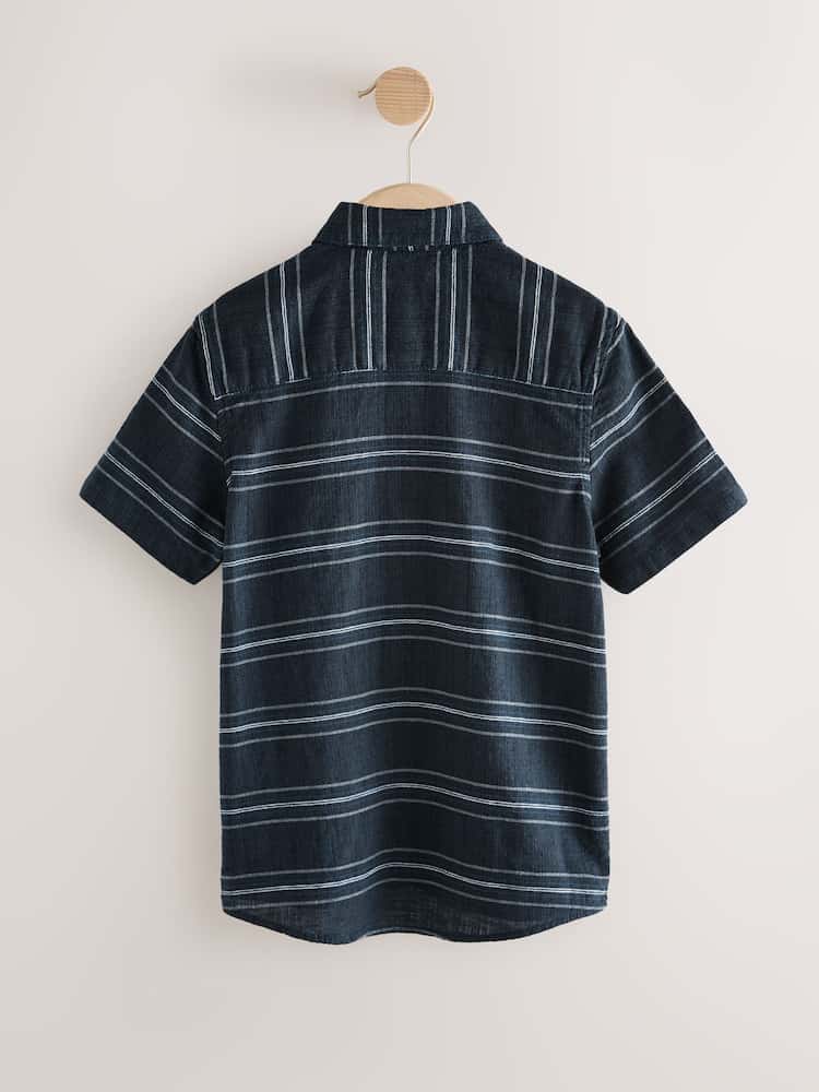 Next Indigo Blue Short Sleeve Linen Blend Stripe Shirt 5years