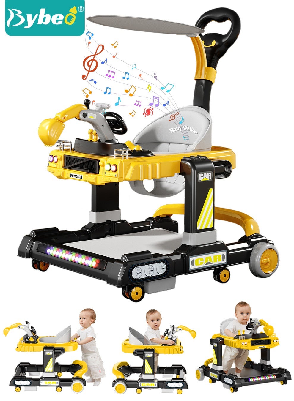 Bybeo 3 in 1 Baby Walker with Parent Push Handle, multifunctional kids walker