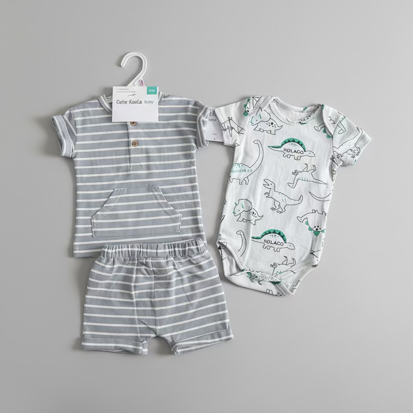 Cute Koala Baby Boys 3-Piece Set( Shirt, Bodysuit & Shorts)