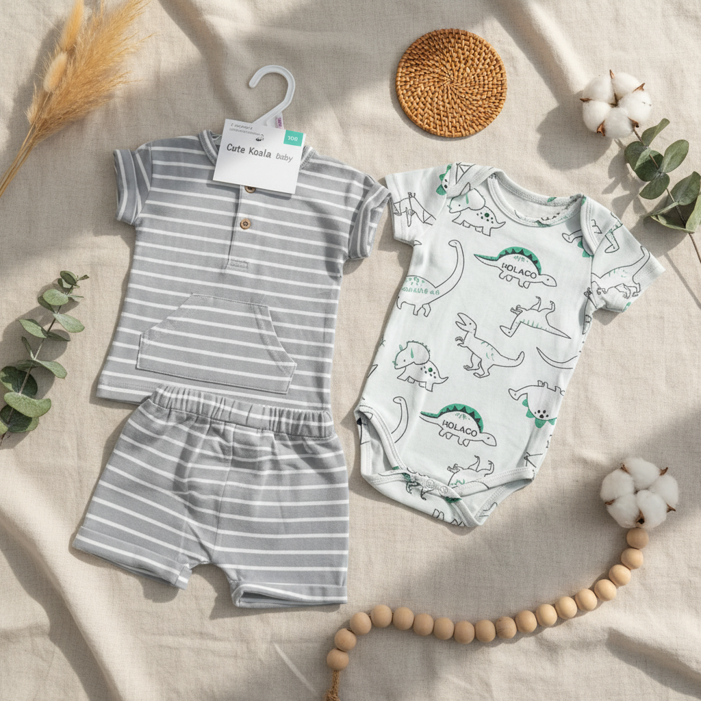 Cute Koala Baby Boys 3-Piece Set( Shirt, Bodysuit & Shorts)
