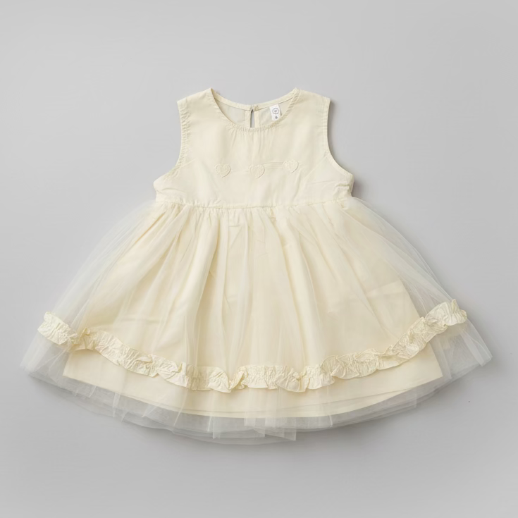Suofeiya baby girl sleeveless pale blue tulle dress, heart embroidery and ruffle hem - Beks Ghana
