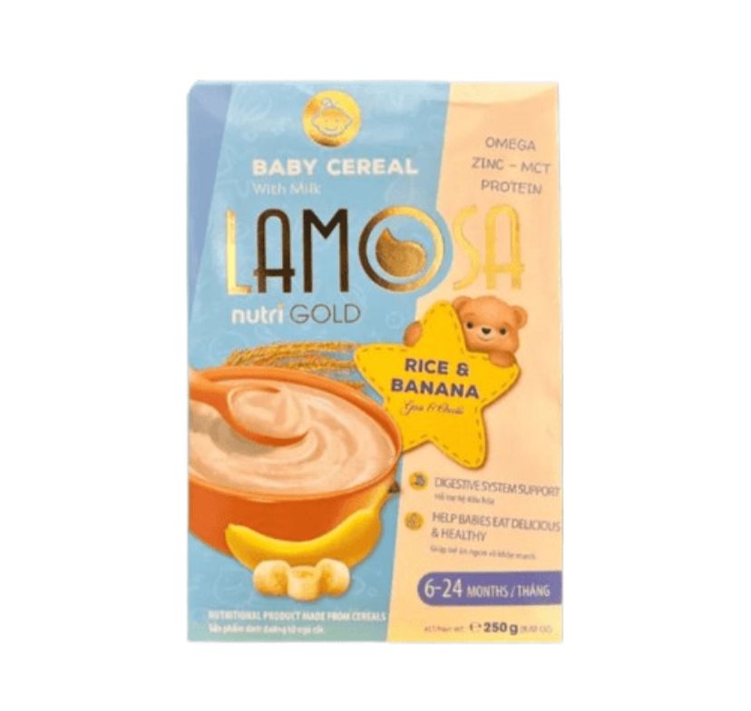 Lamosa NutriGold Rice & Banana 250g packaging - available at Beks Ghana