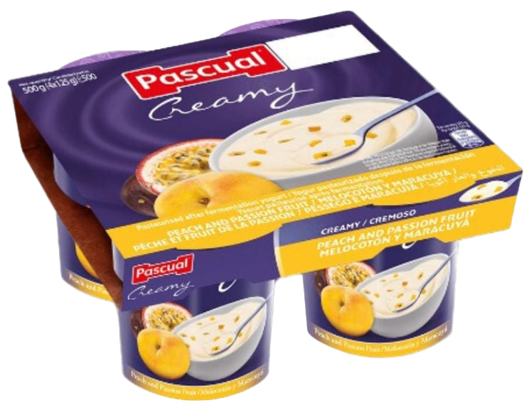 Pascual Creamy Peach Passion tray (120g x 4 x6) packaging - available at Beks Ghana