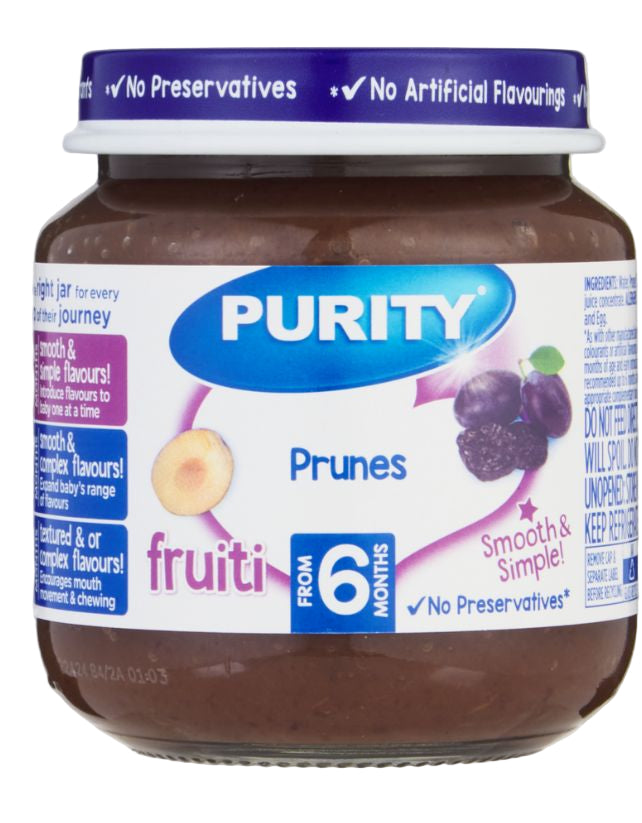Purity small Prunes singles (125ml) packaging - available at Beks Ghana