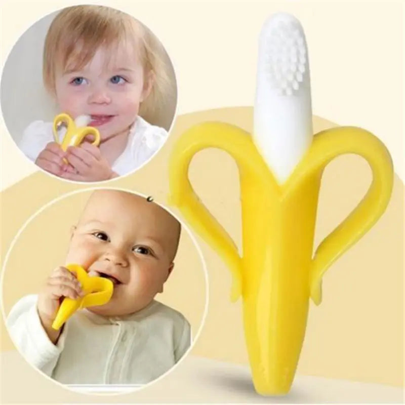 Banana Shaped Silicone Baby Teether and Toothbrush