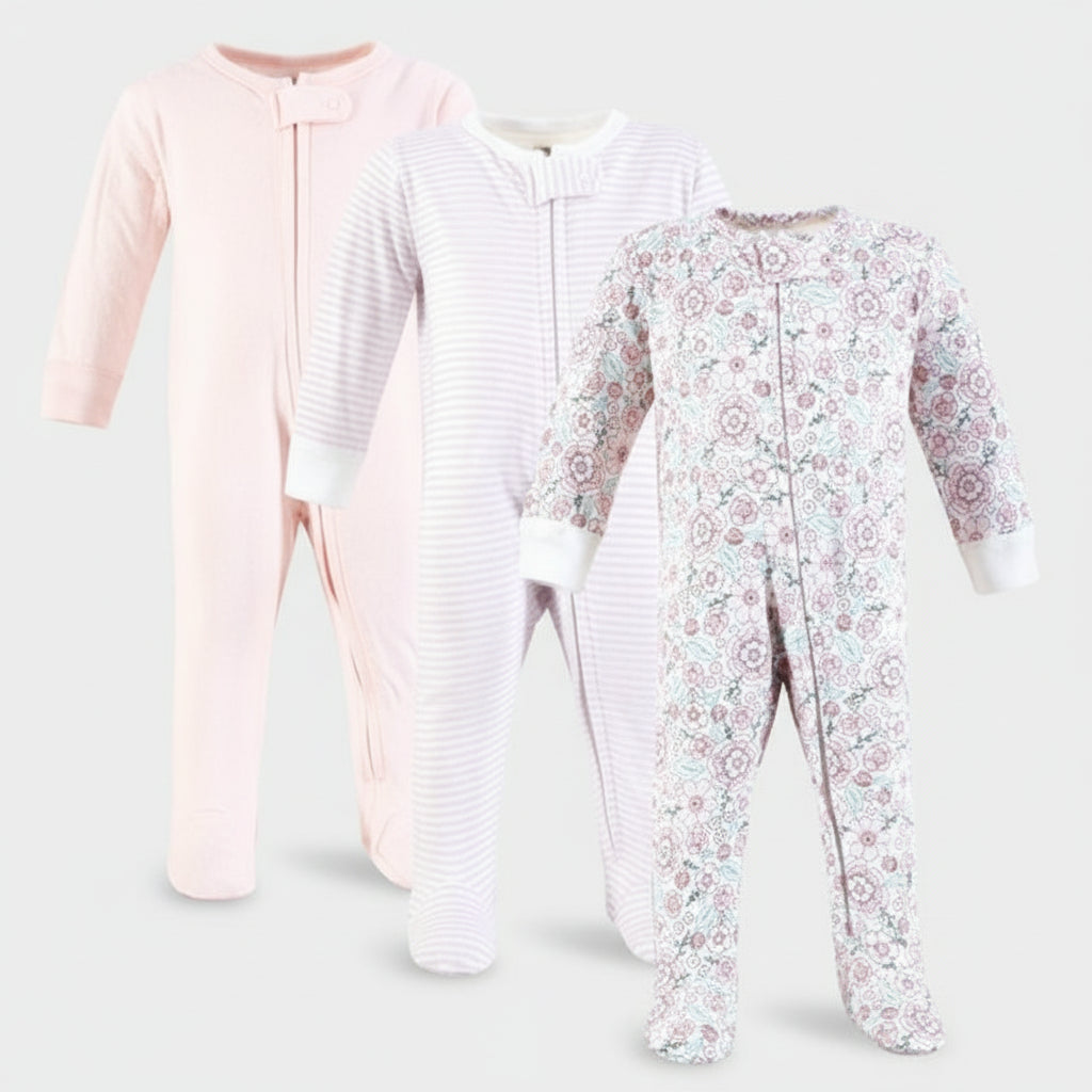 Hudson Baby 3pcs Sleep and Play (zip sleepsuit) Girls