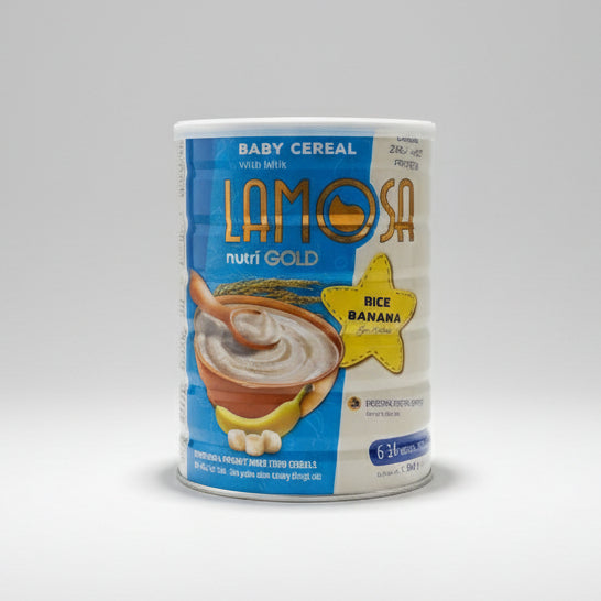 Lamosa NutriGold Rice & Banana 850g packaging - available at Beks Ghana