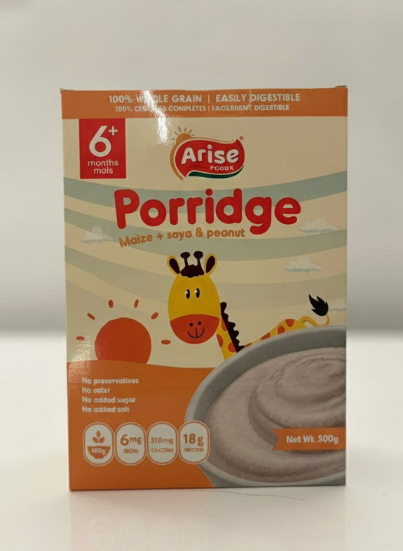 Arise Cereal ( Maize +Soya & peanut) 500g packaging - available at Beks Ghana