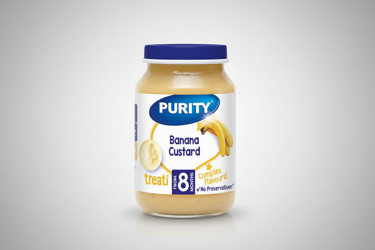 Purity Medium Banana Custard Pack (200ml x 6) packaging - available at Beks Ghana