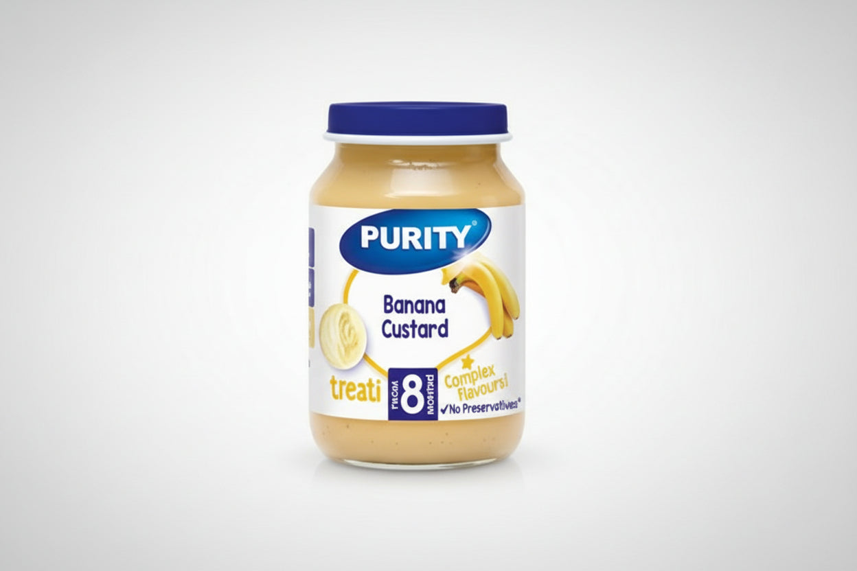 Purity Medium Banana Custard (200mlx6x4) Tray packaging - available at Beks Ghana