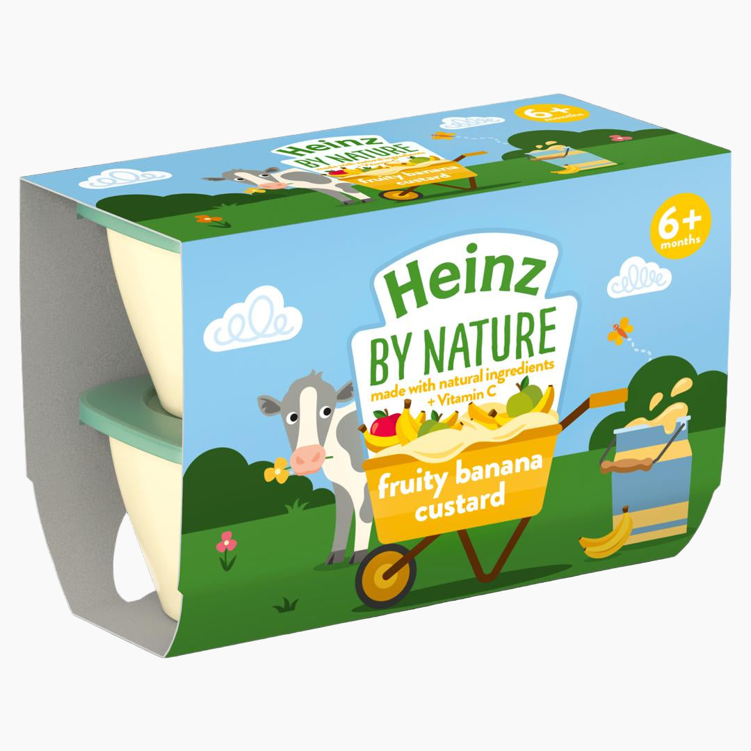 Heinz Fruit Pots Fruity Banana Custard (100g x4) pack packaging - available at Beks Ghana