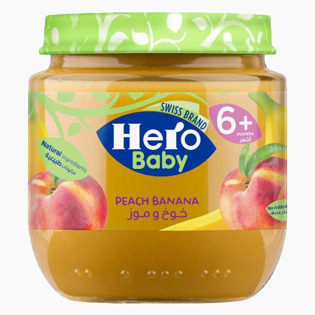Hero Baby Peach Banana Jar ( 12×125g) Box packaging - available at Beks Ghana