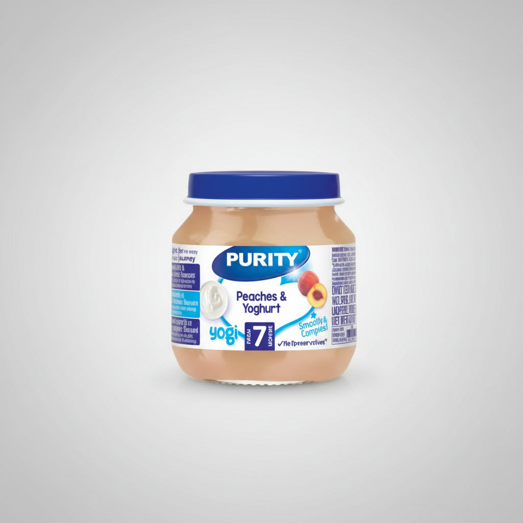 Purity small peaches & yoghurt Pack (125g x 6) packaging - available at Beks Ghana