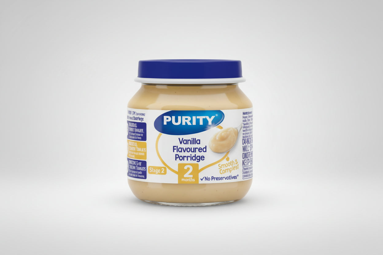 Purity Small Vanilla Flavoured Custard Pack (125gx6) packaging - available at Beks Ghana