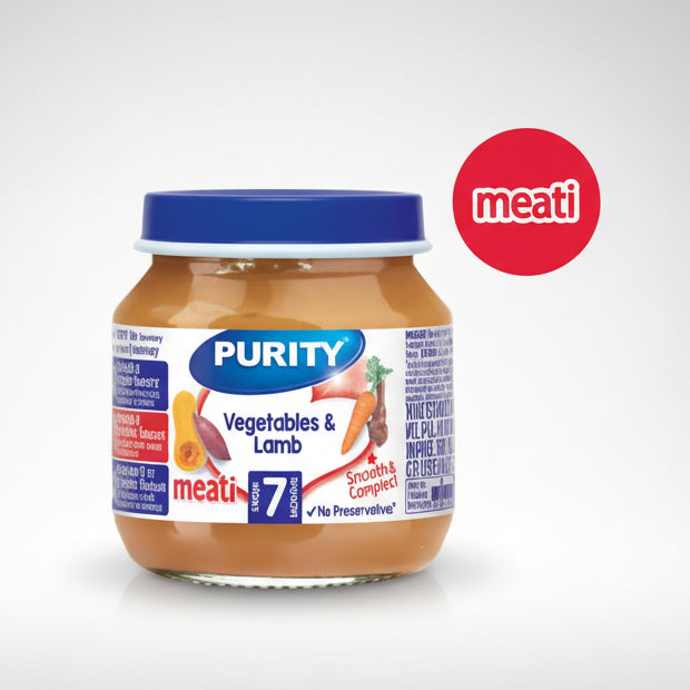 Purity Small vegetables and Lamb Pack (125g ×6) packaging - available at Beks Ghana