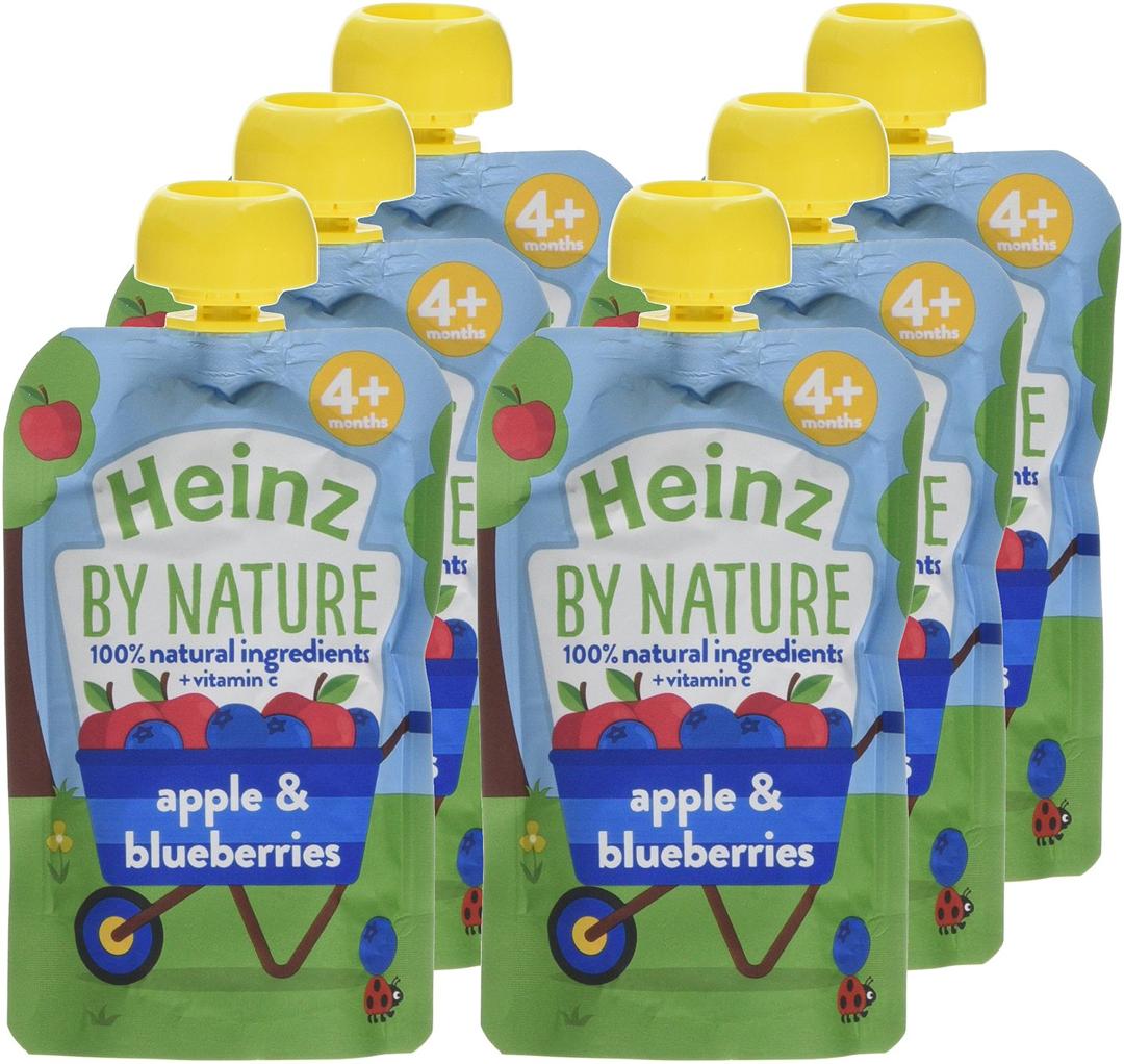 Heinz pouch Apple Blueberry (6×100g) Pack packaging - available at Beks Ghana