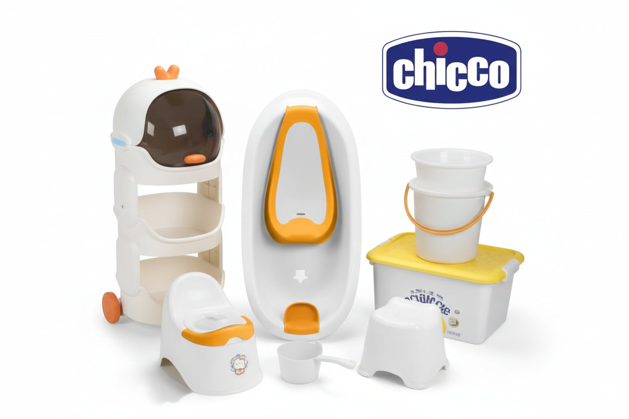 9 in 1 Baby Bath set ( Wardrobe ,Chamber pot, bucket, basin, stool, soap dish, storage bowl & etc)