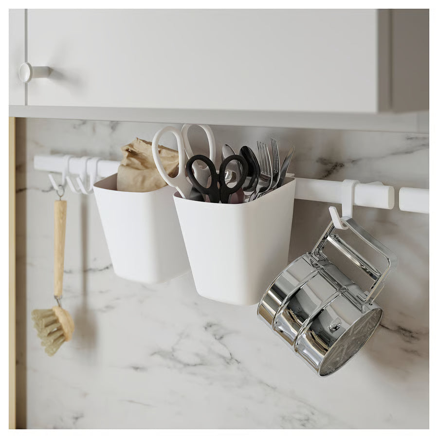 SUNNERSTA Rail with 4 hooks and 2 containers, white by Ikea