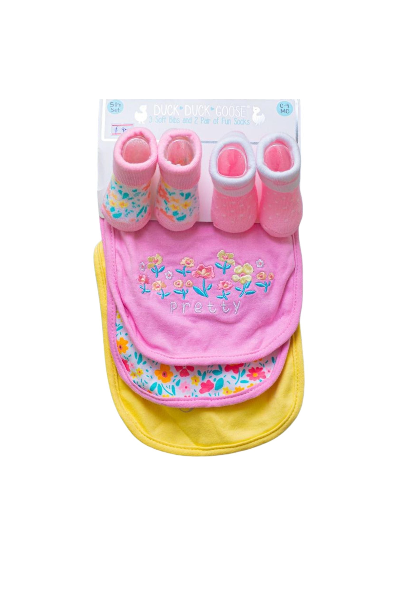 Duck Duck Goose 5 packs 0-9 months3 soft bibs and 2 pairs of fun socks – accessory item for kids