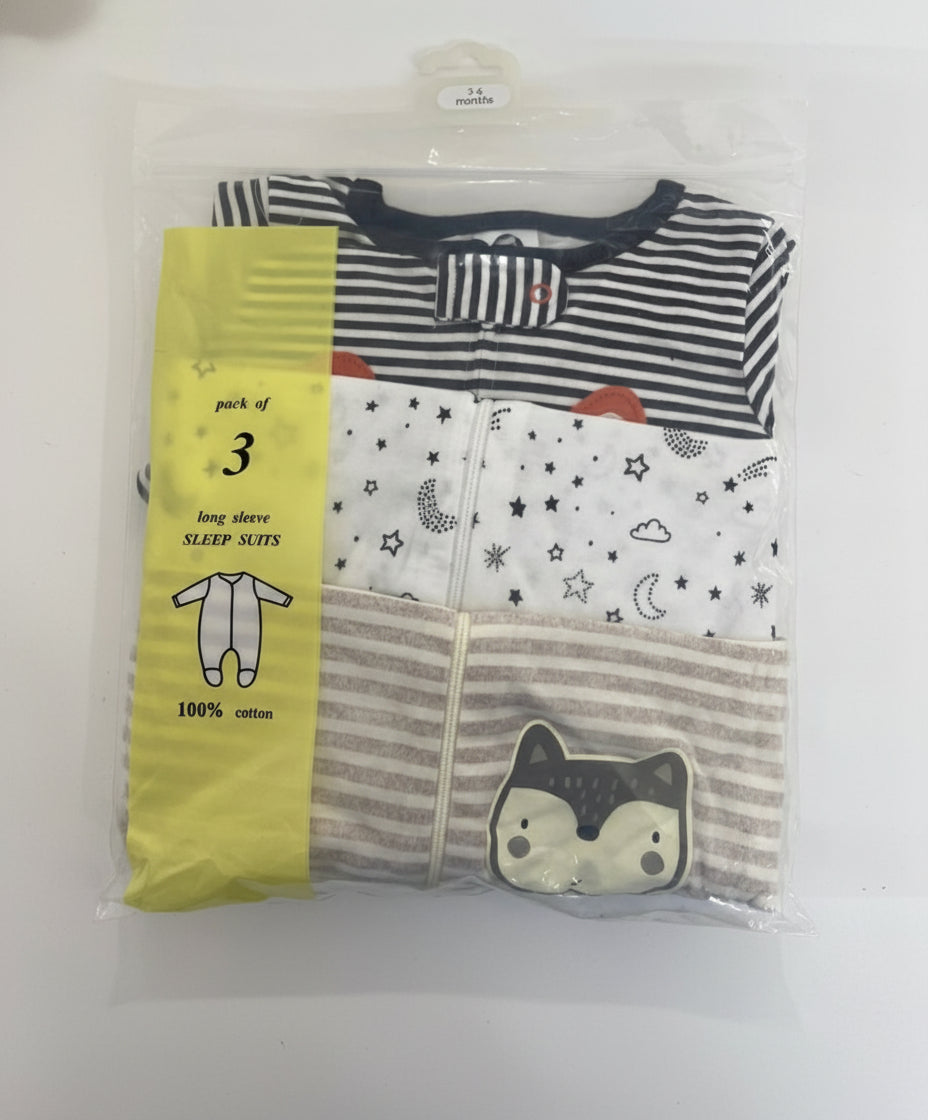 pack of 3 long sleeve sleepsuit 6-9months – accessory item for kids