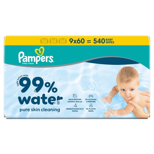 Pampers 99% Water Wipes Box (9 x 60)