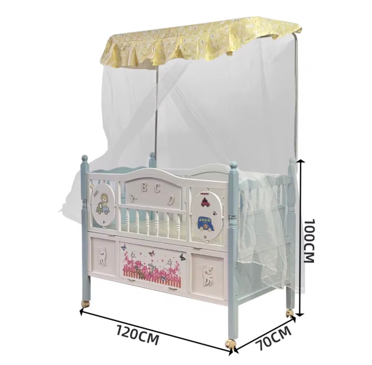 Baby Wooden Cot with a hanging Bassinet Crib with Mosquito Net