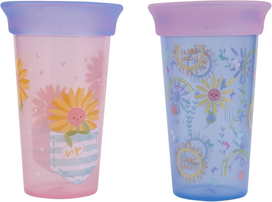 The First Years Sip Around Spoutless Cup - 2 Cups in 1: Spoutless for 360 Degrees of Sipping & Converts to Big Kid's Open Cup 2PK