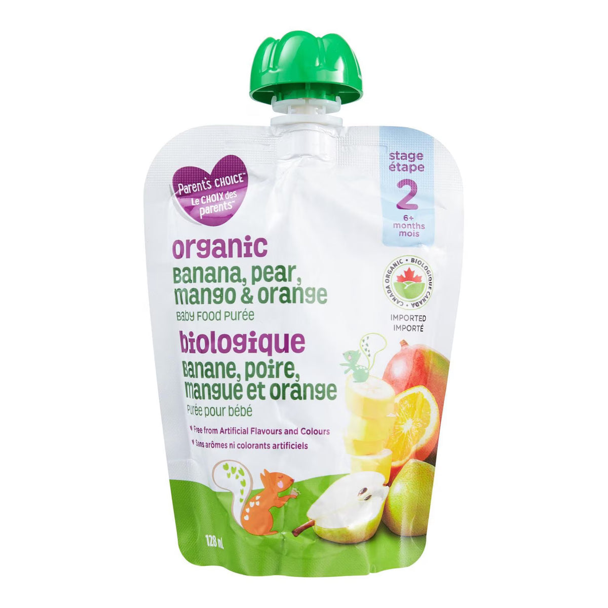 Parent’s Choice Organic Banana ,Pear Mango & Orange Baby Food Purée 128ml