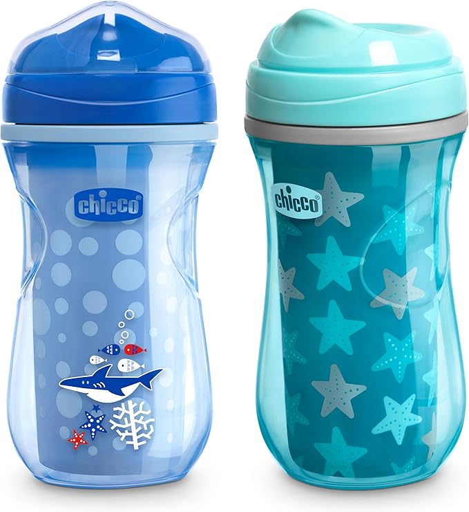 Chicco Insulated Rim Spout Trainer Spill Free Baby Sippy Cup 9oz Blue/Teal 12m+ 260ml (2pack)