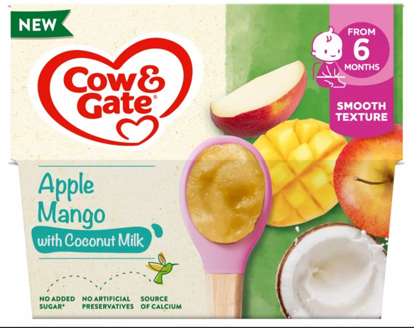Cow & Gate Fruit Pots Apple, Mango (4 x 100g) Pack packaging - available at Beks Ghana