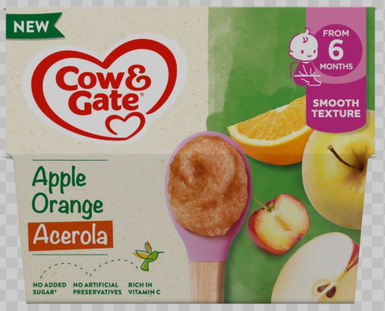 Cow & Gate Fruit Pots Apple, Orange(4 x 100g) Pack packaging - available at Beks Ghana