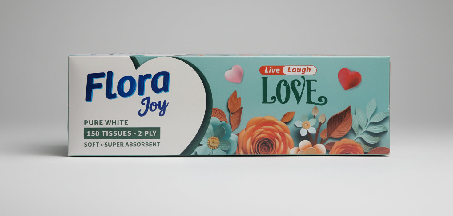 Flora joy pure white Tissue Paper (life is beautiful) 150 Tissue Paper ‚Äì 2 ply – hygiene and toiletries product image